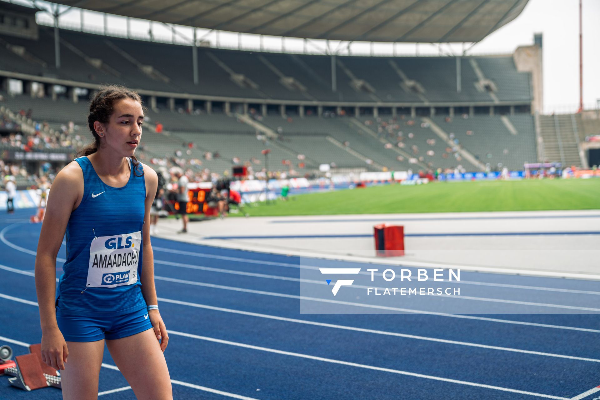 Yasmin Amaadacho (Garbsener SC) waehrend der deutschen Leichtathletik-Meisterschaften im Olympiastadion am 25.06.2022 in Berlin